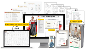 Videokurz nemčiny A1 so sprievodcom a podpornou skupinou. 14 lekcií.